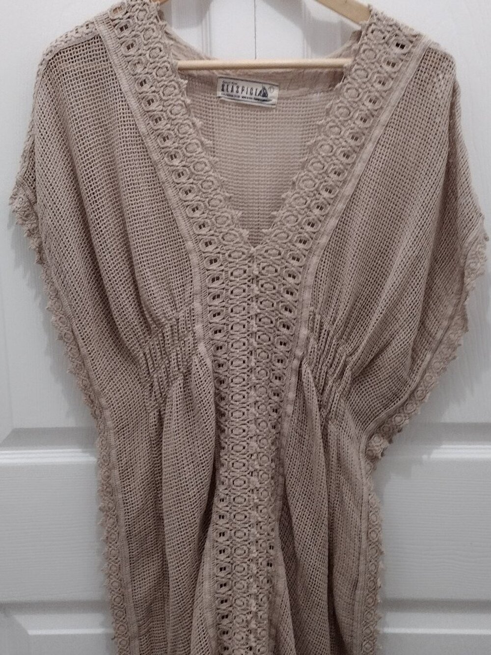 Seaspice Resort Wear Crochet Knit Cover Up Dress Caftan Large Beige Boho Coastal - Picture 3 of 8